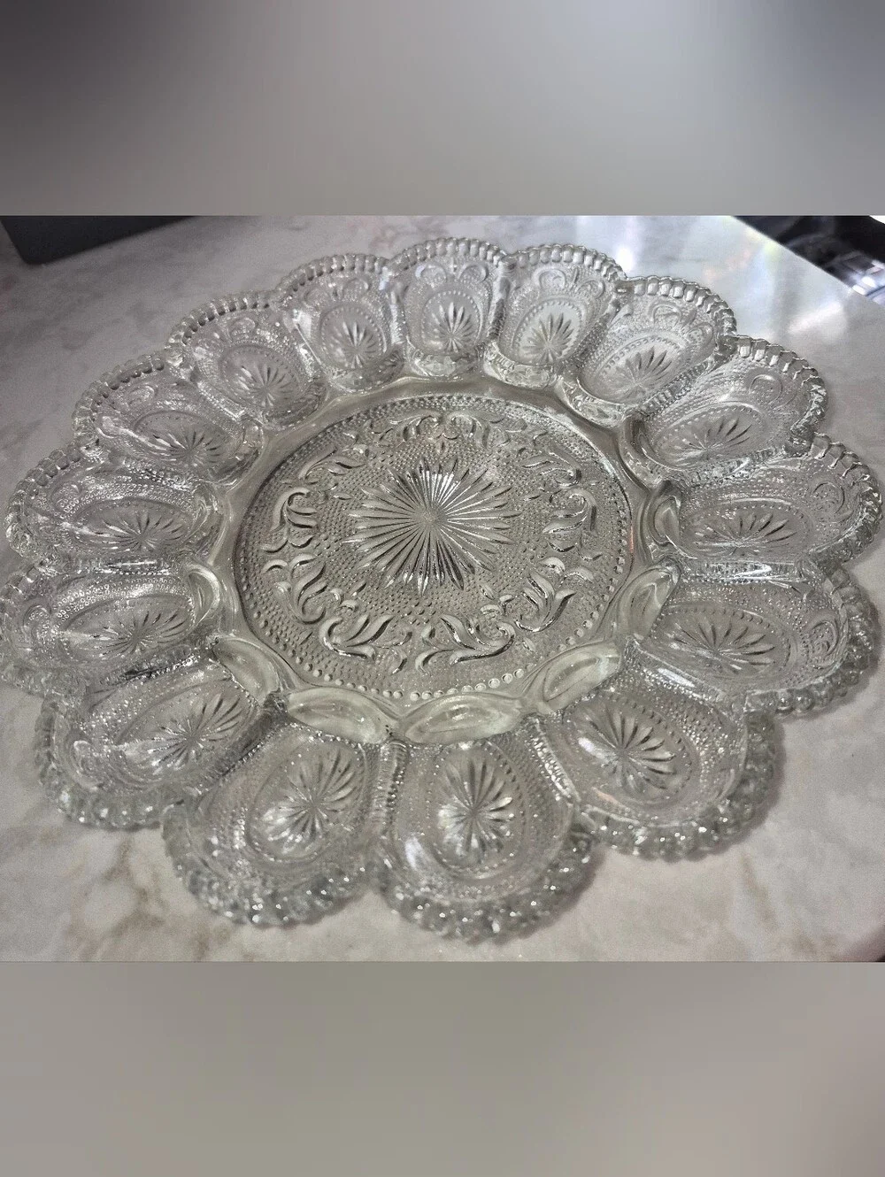 Vintage Clear Pressed Glass Deviled Egg/Oyster Serving Plate